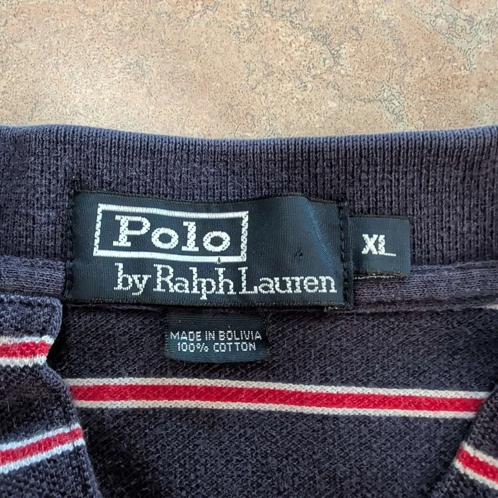 Polo Ralph Lauren Polo Shirt Mens‎ XL Navy Blue Striped Short Sleeve Cotton